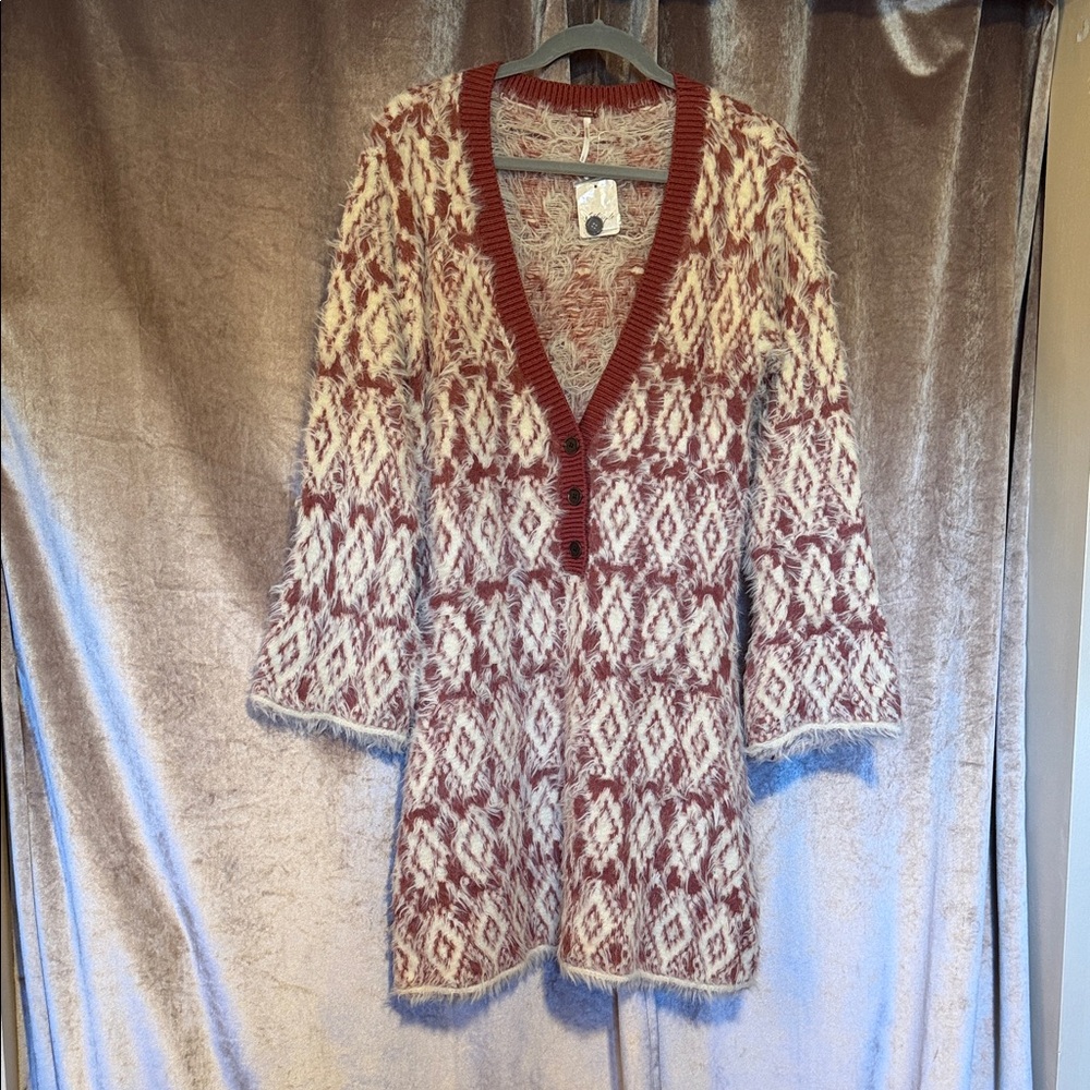 Free People Fuzzy Feelings Sweater Dress Marsala Combo Size L